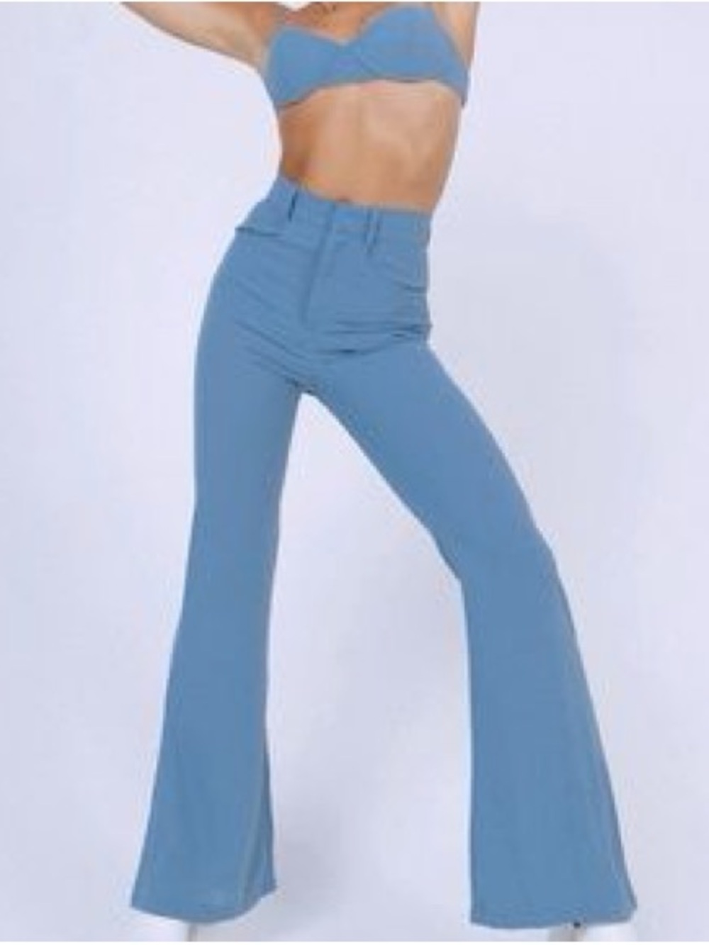 NWT Princess Polly Elsie Slate Blue 2pc Set High Waisted Trousers & Bra  Disco